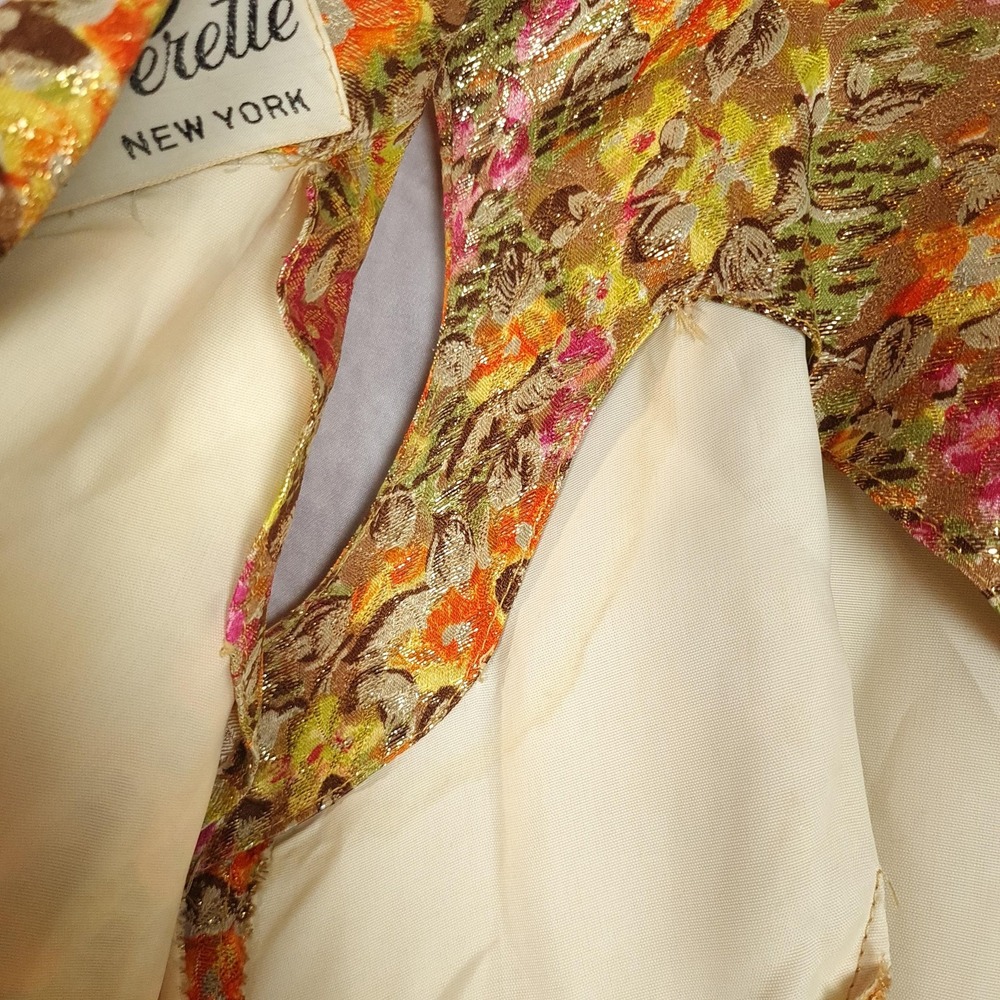 Vintage Suzy Perette Dress Womens Small Floral Metallic Jacquard Fit Flare 60s - Picture 12 of 16